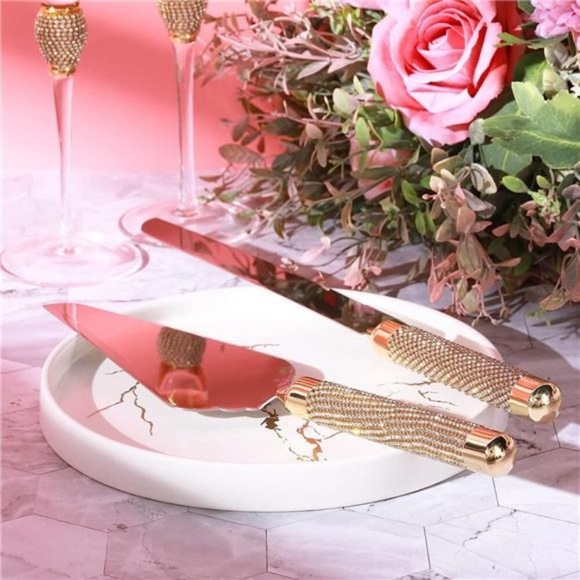 4 Piece Wedding Toasting Flutes and Cake Server Set Wedding Reception Supplies - Picture 5 of 7